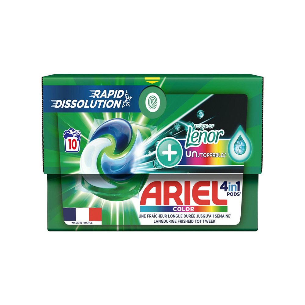 Ariel 4-in-1 pods Color with Touch of Lenor Unstoppables - 10 washes قرص ماشین لباسشویی آریل Ariel مدل Lenor Touch Of+ بسته 10 عددی - Image 1